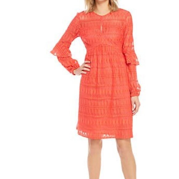 Trina Trina Turk Ruffle Slv Lace A Line Dress sz 6 - Picture 1 of 9